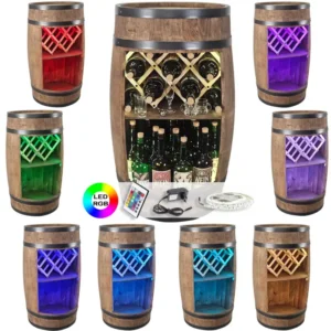 Otwarty barek z beczki z różnymi kolorami podświetlenia LED RGB
