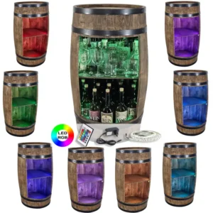 Barek z beczki LED RGB z różnymi kolorami podświetlenia wnętrza