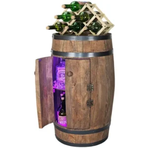 Barek z beczki LED RGB ze stojakiem na wino ustawionym na górnym blacie