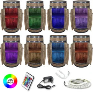 Barek z beczki LED RGB z drzwiczkami i różnymi kolorami podświetlenia wnętrza
