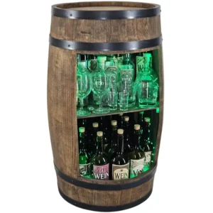Barek z beczki LED RGB w kolorze wenge z zielonym podświetleniem wnętrza